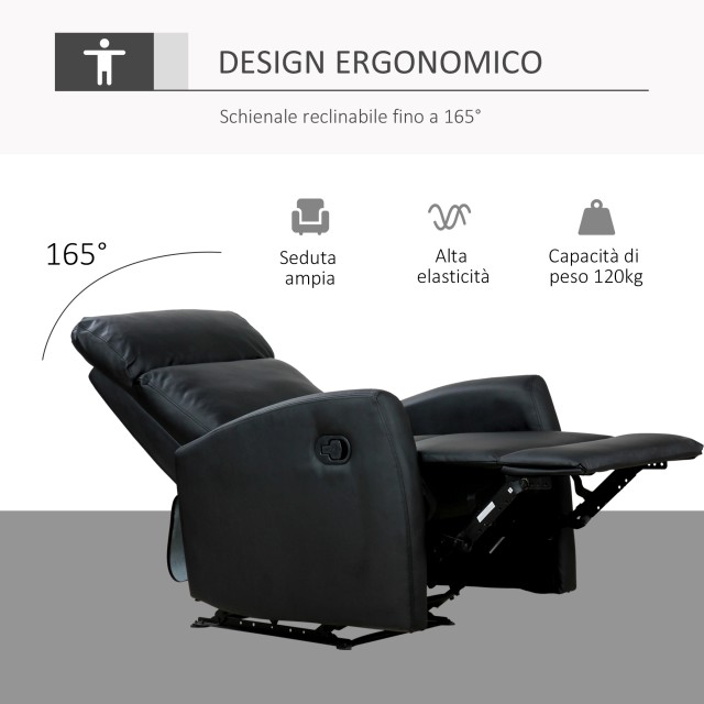 Homcom Εργονομική Ανακλινόμενη Πολυθρόνα Relax σε Eco-Leather, 65x92x100cm, Μαύρο 833-384BK
