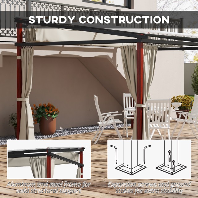 Outsunny Pergola με Πλαϊνές Τέντες και Πτυσσόμενη Οροφή σε Η/Υ, από αλουμίνιο και μέταλλο, 345x300x215-255 cm, Κρέμα 84C-475V00CW