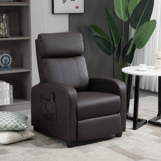 Πολυθρόνα μασάζ HOMCOM Relax με 8 λειτουργίες e 5 Intensit ?, Ανακλινόμενη πολυθρόνα με υποπόδιο και τηλεχειριστήριο - Καφέ 700-143V90BN