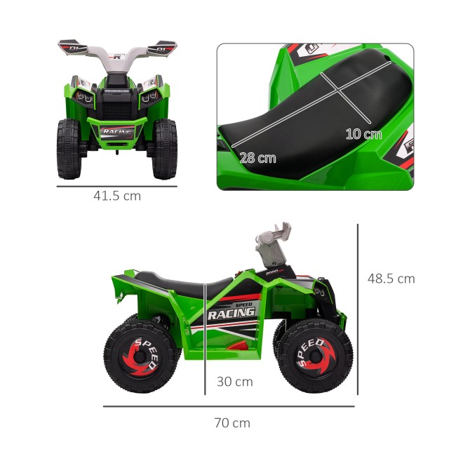 HOMCOM Quad για παιδιά 18-36 μηνών σε PP και Metal, μέγιστη ταχύτητα 2,5 km/h, 70x41,5x48,5 cm, πράσινο γκρι και μαύρο 370-278V90GN