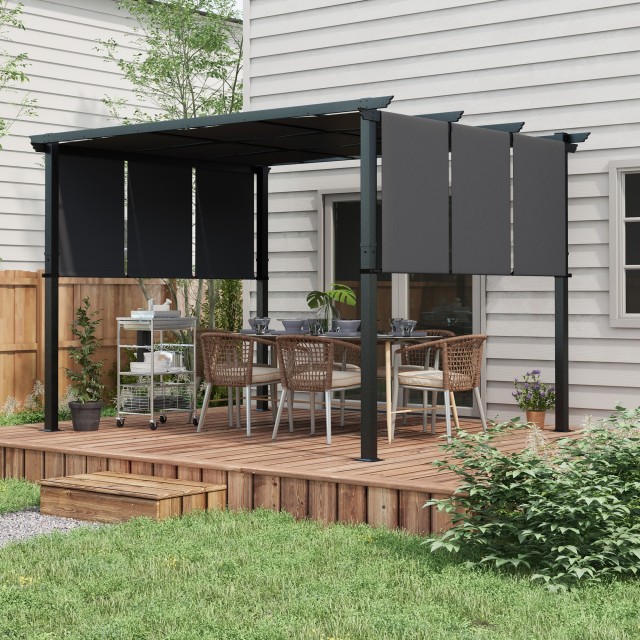 Gazebo Pergola 3x3,5 m με 3 ρυθμιζόμενα κουβούκλια από ατσάλι και πολυεστέρα Anti-UV, Γκρι 84C-480V01CG