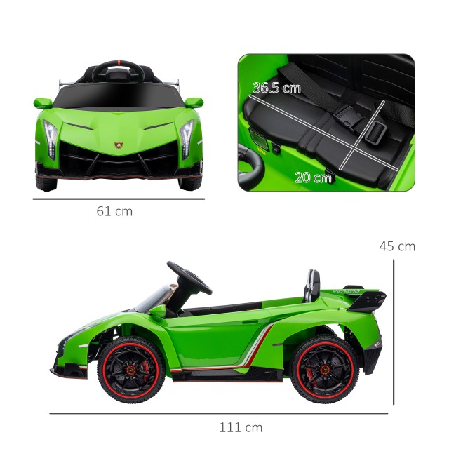 HOMCOM Ηλεκτρικό αυτοκίνητο για παιδιά Lamborghini Veneno 12V με τηλεχειριστήριο, ηλικία 3-6 ετών, πράσινο 370-279V90GN