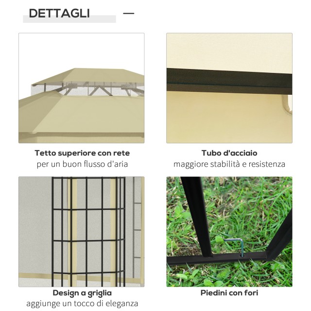 Outsunny Garden Gazebo με κουνουπιέρα και στέγη από πολυεστέρα 2 επιπέδων, μεταλλικό πλαίσιο, 3,65x3m, μπεζ 84C-317
