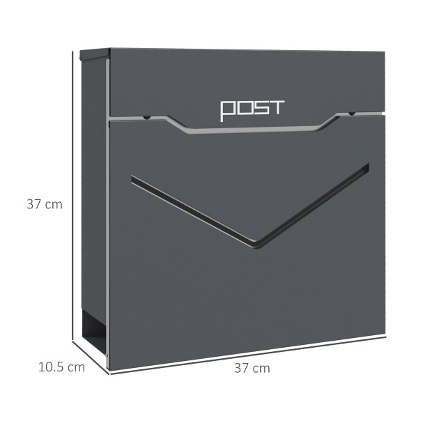 HOMCOM Steel Mailbox με 2 κλειδιά ασφαλείας, V-Slot και Drainage Hole, 37x10,5x37 cm, Γκρι B80-013V00CG
