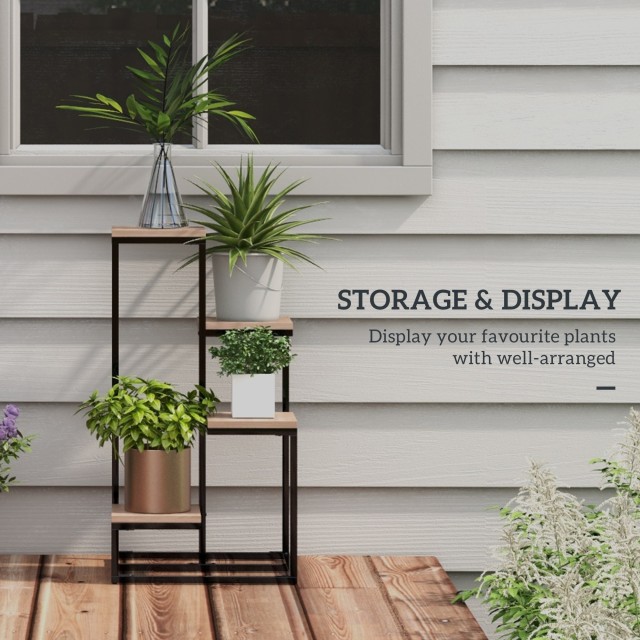 Outsunny φυτικό ράφι 4 επιπέδων από ατσάλι και ξύλο, 40x40x75,5 cm,...