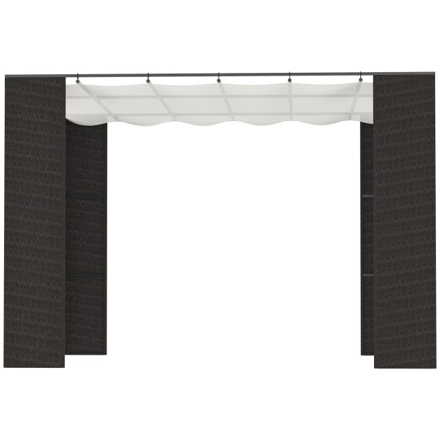 Outsunny Gazebo Garden Pergola με Συρόμενη Τέντα, Μεταλλική και Ρατάν Κατασκευή PE 2,98x2,98x2m, Μαύρο 84C-288BK