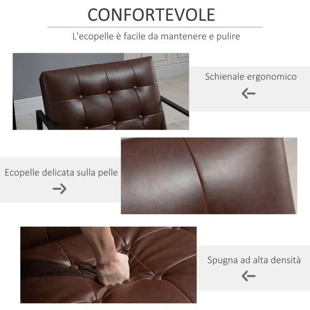Πολυθρόνα HOMCOM Industrial Style με κουμπιά σε μεταλλικό και καφέ PU 833-904