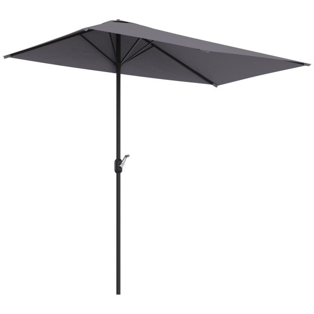 Outsunny Space-Saving Mezzaluna Wall Ombrella με άνοιγμα μανιβέλας, γκρι 84D-074GY