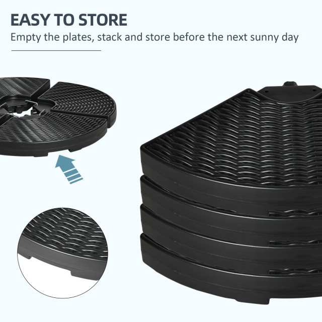 Βάση ομπρέλας Outsunny 4 τεμαχίων HDPE Γεμιζόμενη με νερό και άμμο, Ø100x8 cm, Μαύρο 84D-201V00BK