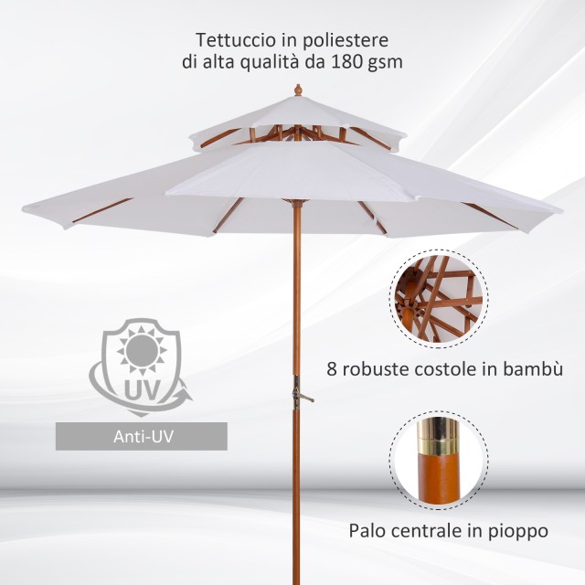 Outsunny Ξύλινη Βεράντα Ομπρέλα Κήπου με Αδιάβροχο Σεντόνι, Κρέμα, Φ2,7×2,6m 840-025CW