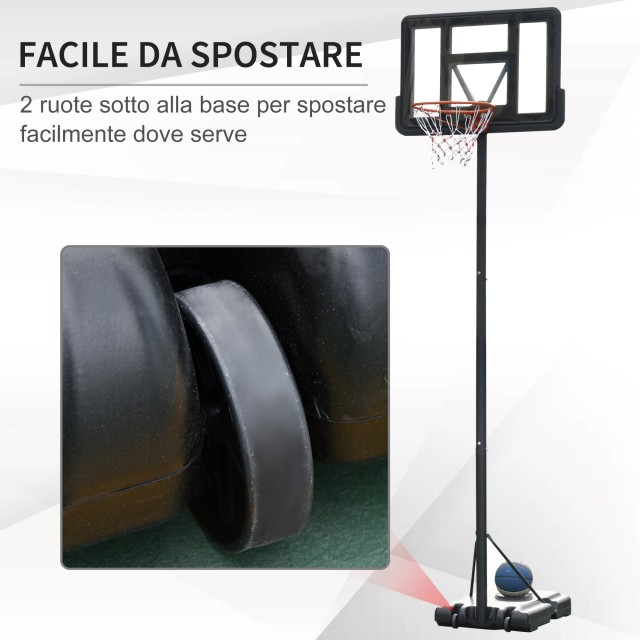 HOMCOM Τσέρκι Μπάσκετ Ρυθμιζόμενο Ύψος 231-305cm, Βάση με Ρόδες και Ατσάλινο Κατασκευή, Backboard σε Διάφανο PVC -Μαύρο A61-024