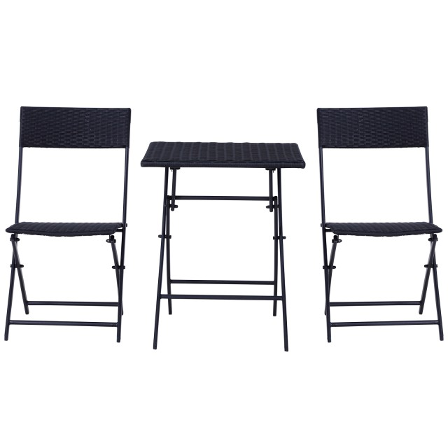 Outsunny Rattan Σετ Έπιπλα Κήπου 1 Τραπεζάκι σαλονιού και 2 Πτυσσόμενες Καρέκλες Κήπου 3τμχ Μαύρο 841-093