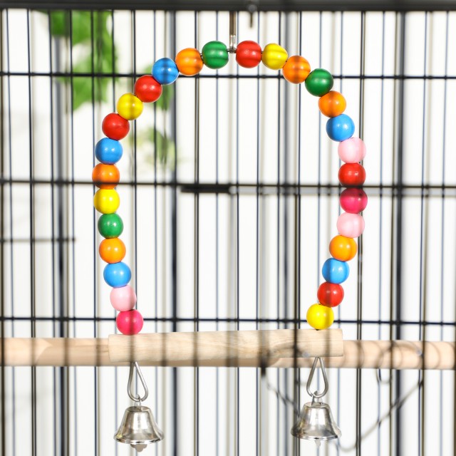 PawHut Steel Bird Cage with Perches, Toys, Food Contains and Tray, 79x49x133 cm, Μαύρο D10-090V00BK