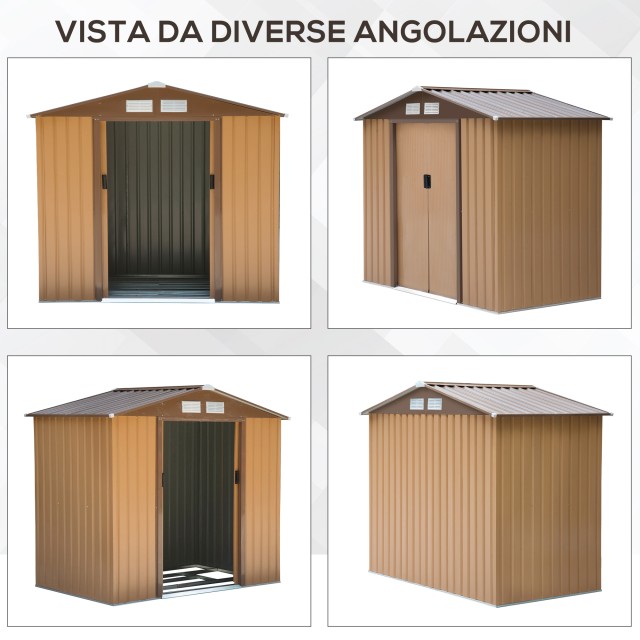 Outsunny Garden Shed Εργαλειοθήκη σε Ατσάλι, Υπόστεγο Κήπου από Ατσάλι με Συρόμενες Πόρτες, 213x130x185cm, Κίτρινο 845-030YL