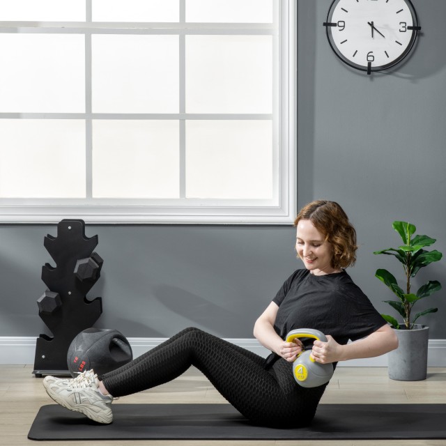 SPORTNOW Kettlebell 4kg σε PU και Sand με επίπεδη βάση και λαβή για Deadlifts, Squats και Lifts, 18x12x20 cm, Κίτρινο A91-255V01YL