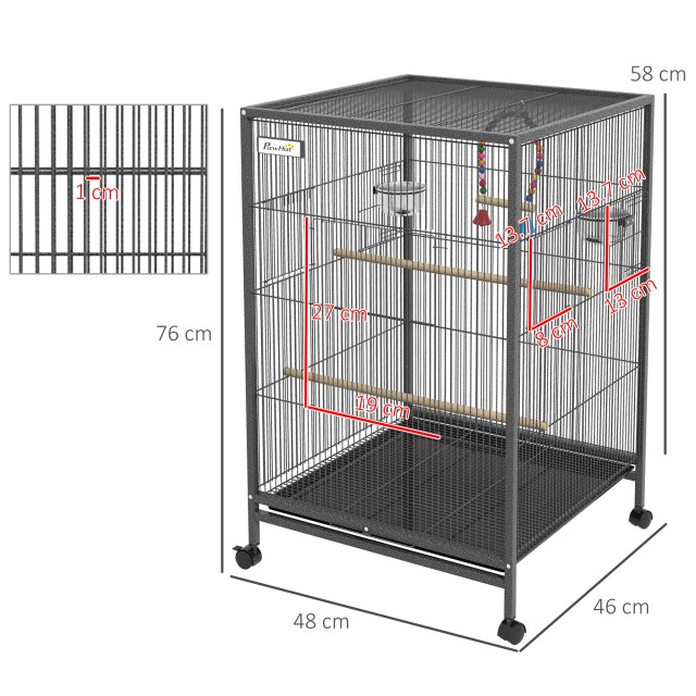 PawHut Bird Cage από ατσάλι και PP με 5 πόρτες, 2 κούρνιες και αφαιρούμενο δίσκο, 48x46x74 cm, γκρι D10-092V00CG