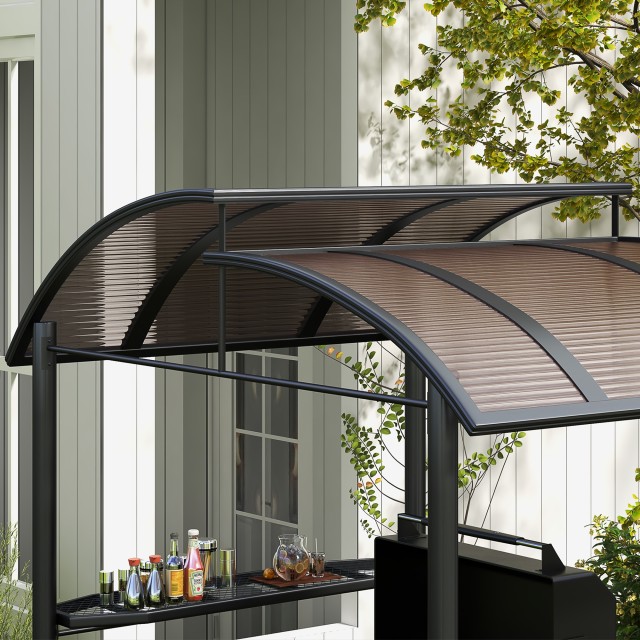 Outsunny Gazebo για μπάρμπεκιου με στέγη και 2 ράφια αποθήκευσης, σε μέταλλο και υπολογιστή, 240x150x230cm, Σκούρο Γκρι 84C-237V01CG