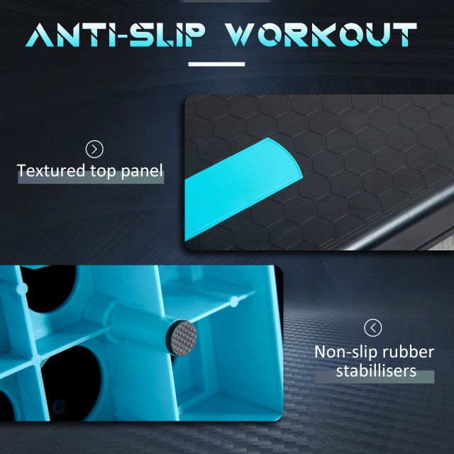 HOMCOM Step Fitness για Αερόμπικ Ρυθμιζόμενο σε 3 ύψη 10-15-20 cm σε πλαστικό, μαύρο και μπλε A90-298BK