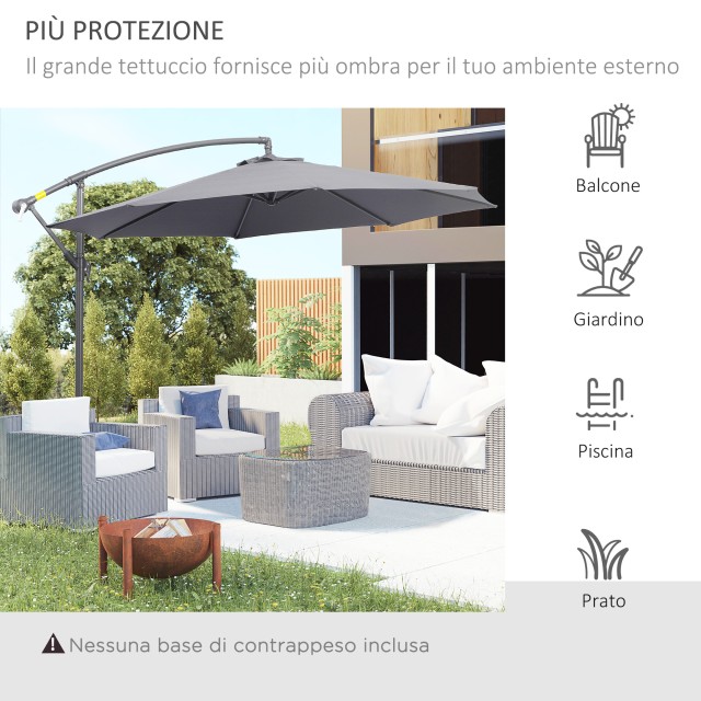 Ανακλινόμενη ομπρέλα κήπου Outsunny Deluxe με μανιβέλα, Φ3m Γκρι 84D-082