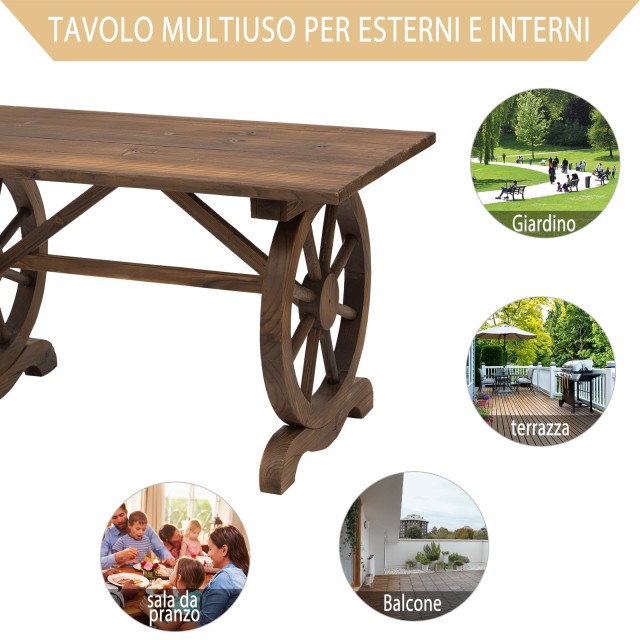 Τραπέζι κήπου Outsunny Country Style με ποδαράκια τροχού, Ξύλο Ελάτης αδιάβροχο 113x60x65cm 84B-361