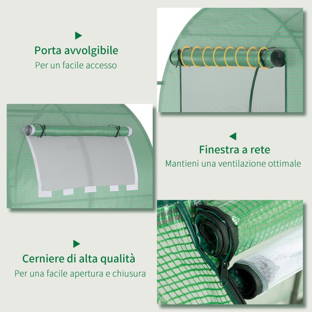 Outsunny Greenhouse Tunnel Garden με Πράσινες Πόρτες και Παράθυρα PE, 180x180x200cm 845-775V00GN