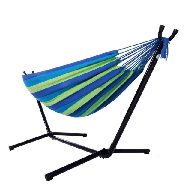 Υφασμάτινη Διπλή Αιώρα με Βάση 185 x 150 cm Χρώματος Μπλε Hoppline HOP1000723-1
