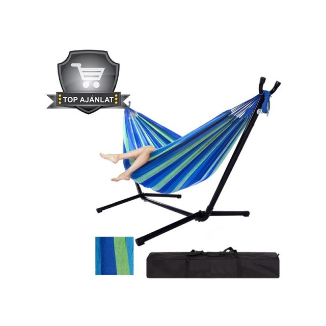 Υφασμάτινη Διπλή Αιώρα με Βάση 185 x 150 cm Χρώματος Μπλε Hoppline HOP1000723-1