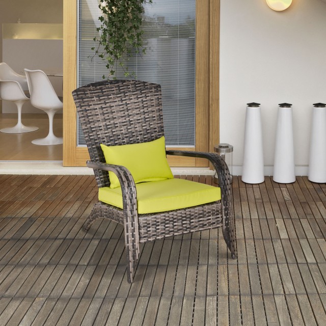 Πολυθρόνα Outsunny Garden σε PE Rattan με γκρι και πράσινα επενδυμένα μπράτσα και μαξιλάρια 867-068GN