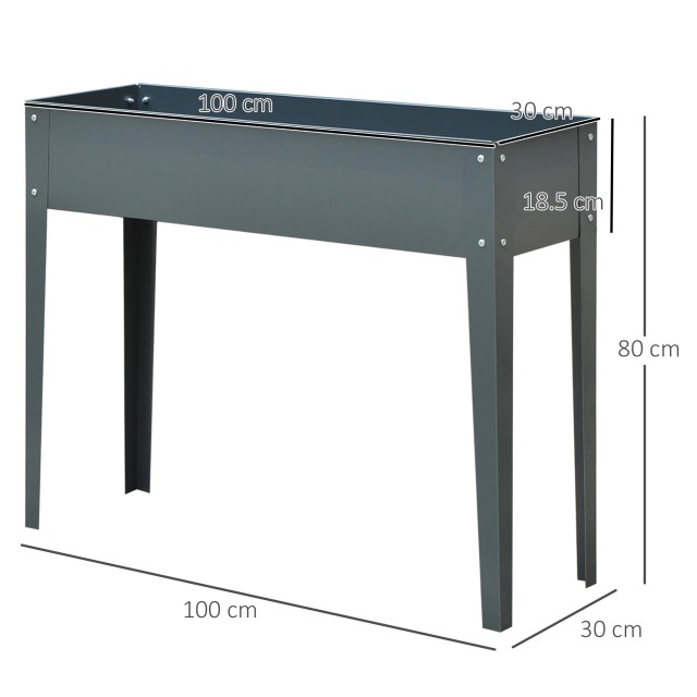 Outsunny Raised Outdoor Metal Plant with 3 Drinage Trops, 100x30x80 cm, Grey 845-085GY
