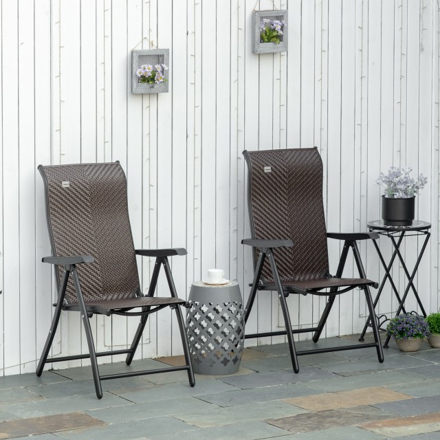 Σετ καρέκλα κήπου Outsunny 2 τεμαχίων σε Rattan PE και ατσάλι, Πτυσσόμενες καρέκλες εξωτερικού χώρου με ρυθμιζόμενη πλάτη σε 7 θέσεις, κόκκινο και μαύρο 861-056