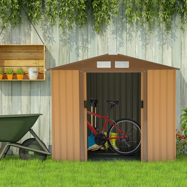 Outsunny Garden Shed Εργαλειοθήκη σε Ατσάλι, Υπόστεγο Κήπου από Ατσάλι με Συρόμενες Πόρτες, 213x130x185cm, Κίτρινο 845-030YL