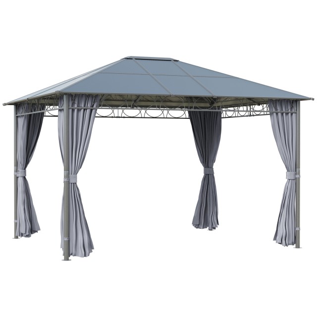 Outsunny 3,6x3m Garden Gazebo με Anti UV Polycarbonate Roof και κουρτίνες, γκρι 84C-212V01