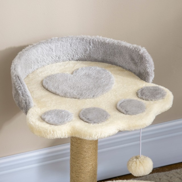 PawHut Scratching Post για γάτες με κρεβάτια, σχοινί γιούτας και βελούδινο, 41x41x44 cm, γκρι και μπεζ D30-603V00LG