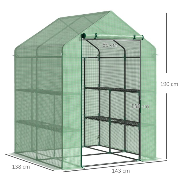 Θερμοκήπιο Outsunny Garden με Ράφια, Κάλυμμα PE και Πόρτα, 143x138x...