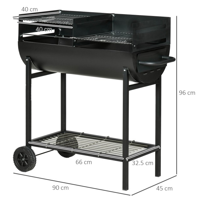 Outsunny Steel Barbecue με 2 Ανεξάρτητες Σχάρες Μαύρες 90cm x 45cm ...