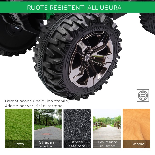 HOMCOM 12V Electric Kids Quad με λειτουργικούς προβολείς και πεντάλ, επαναφορτιζόμενη μπαταρία, κ.λπ. 3-5 ετών, 100x65x73cm - Μαύρο / Πράσινο 370-170V90GN