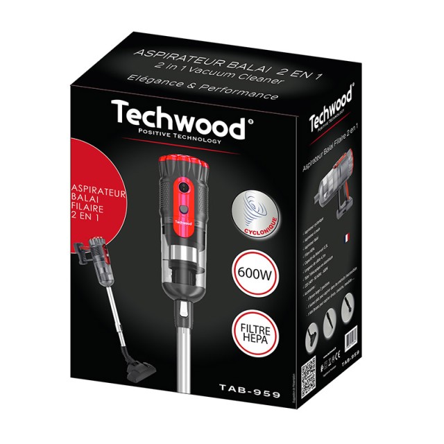 Ηλεκτρική Σκούπα Χωρίς Σακούλα 2 σε 1 0.5 Lt 600 W Χρώματος Κόκκινο Techwood TAB-959