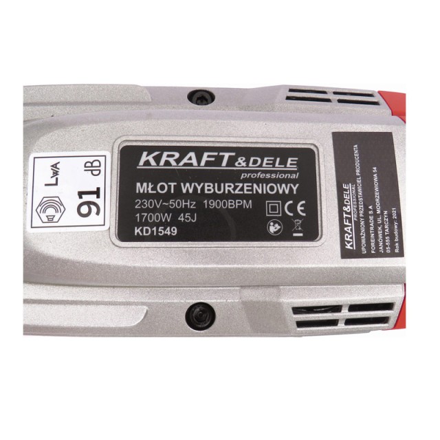 Ηλεκτρικό Κατεδαφιστικό Πιστολέτο 45J HEX SDS 1700 W Kraft&Dele KD-1549