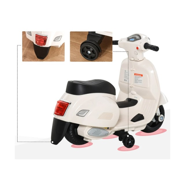 Ηλεκτροκίνητη Μηχανή Vespa 6 V Χρώματος Λευκό HOMCOM 370-138WT