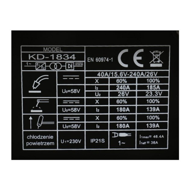 Ηλεκτροκόλληση Inverter MIG / MAG MMA TIG-LIFT 240A IGBT PWM Kraft&Dele KD-1834