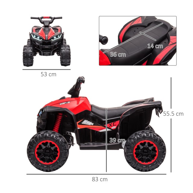 HOMCOM Electric Quad για παιδιά 12V, 2 ταχυτήτων, φαρδιοί τροχοί με ανάρτηση και προβολείς LED, ηλικία 3-5 ετών, κόκκινο 370-235V90RD