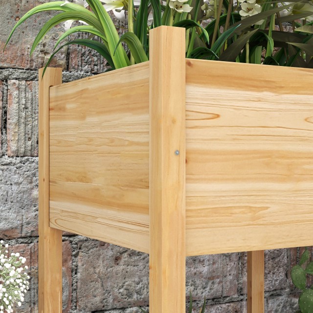 Outsunny Raised Vegetable Garden με 2 τρύπες αποστράγγισης και τσάντα από μη υφαντό ύφασμα, σε ξύλο ελάτης, 115x55x80 cm 845-966V00ND