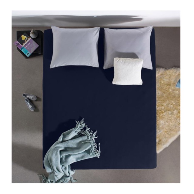 Υπέρδιπλο Σεντόνι Jersey με Λάστιχο 160 x 200 x 30 cm Χρώματος Μπλε...