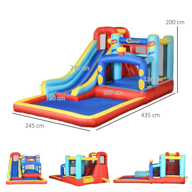 Outsunny Bouncy Castle για παιδιά 3-8 ετών με τραμπολίνο, τσουλήθρα και πισίνα, 435x245x200 cm 342-058V90