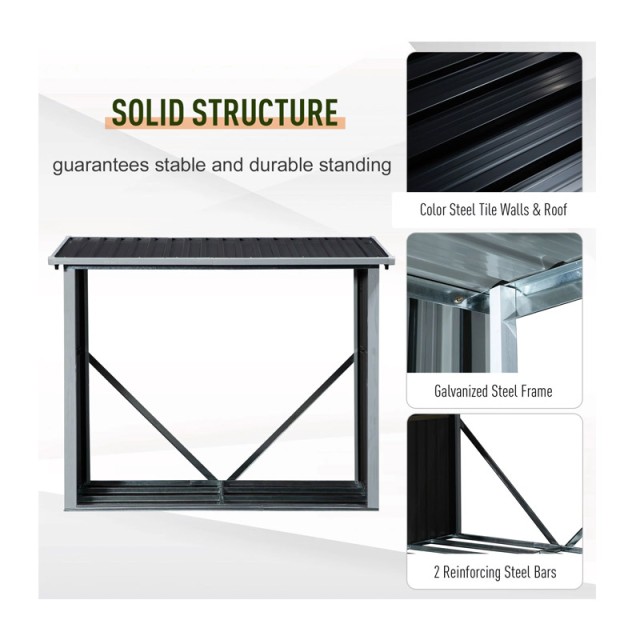 Υπόστεγο Αποθήκευσης Ξύλων Κήπου 182 x 89 x 136-148 cm Outsunny 842...