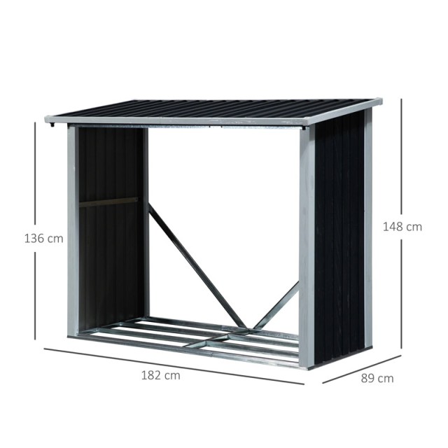 Υπόστεγο Αποθήκευσης Ξύλων Κήπου 182 x 89 x 136-148 cm Outsunny 842...