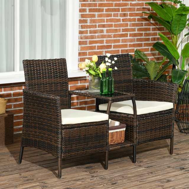 Outsunny Rattan Garden Σετ με 2 Μοντέρνες Καρέκλες και Τραπεζάκι Σαλονιού, 138x60x87 cm, Καφέ 867-180V00MB