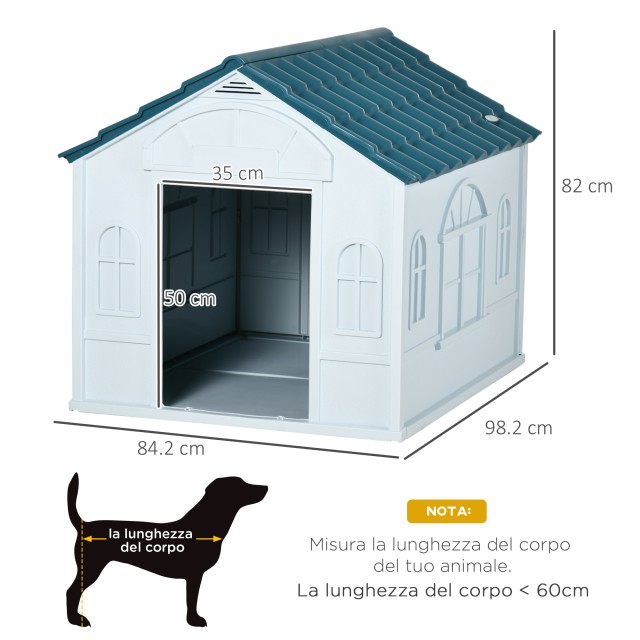 PawHut Kennel για μεσαίους και μεγάλους σκύλους μέγιστο 30kg σε αδιάβροχο PP, 84,2x98,2x82cm, μπλε D02-125V01BU