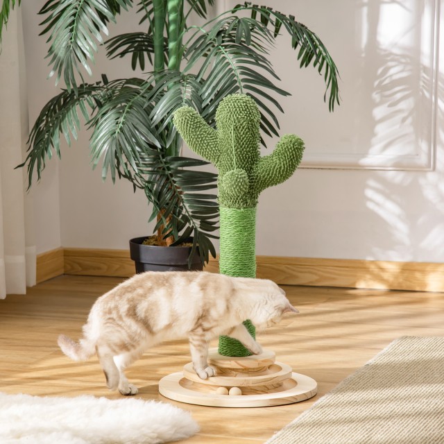 PawHut Cactus Scratching Post για γάτες, σχοινί σιζάλ και βάση με ξ...
