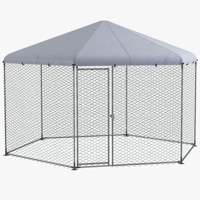PawHut Chicken Run με οροφή και ατσάλινα πόρτα που κλειδώνει για 10-15 ζώα, 4x3,5x2,6m D51-399V01SR